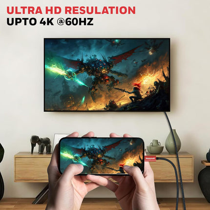 Honeywell Type C to 2.0 HDMI Cable, 4Kx2K@60Hz UHD Resolution, 2 Mtr, 18GBPS Transmission Speed, High-Speed, Male to Male, Compatible with TV, Laptop, Type-C Smartphone, Projector, etc - OPENBOX