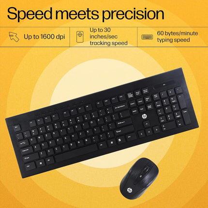 HP USB Wireless Spill Resistance Keyboard and Mouse Combo with 10m Working Range 2.4G Wireless Technology - NEW