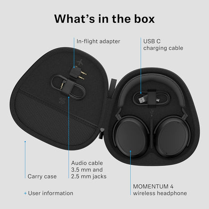 Sennheiser Momentum 4 Wireless Over Ear Headphones, German Design, ANC, 60h Battery, Customizable Sound, 4 Digital Mics for Crystal-Clear Calls, Multipoint Connectivity, 1 Yr Warranty, Black - OPENBOX