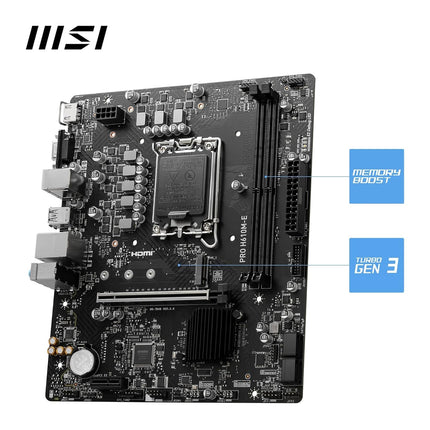 MSI PRO H610M-E Motherboard, Micro-ATX - Supports 14th/13th/12th Gen Intel Core Processors, LGA 1700 - DDR5 Memory Boost 5600MHz/MAX, PCIe 4.0 x16 Slot, M.2 Gen3 Slot - Openbox