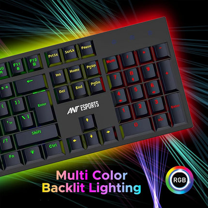 Ant Esports MK3400 V3 Pro Mechanical Gaming Keyboard RGB LED 104 Keys Blue Switch Anti Ghosting Full Size Wired USB PC Keyboard Removable Double Shot Keycaps Ergonomic for PC, Laptop and Mac (Black) - OPENBOX