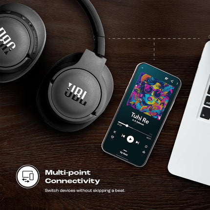 JBL Tune 770NC Wireless Over Ear Headphones with Adaptive Noise Cancellation, Upto 70H Battery, Smart Ambient, Speed Charge, Customized EQ, Google Fast Pair, Multipoint Connect, BT 5.3 - Black - OPENBOX