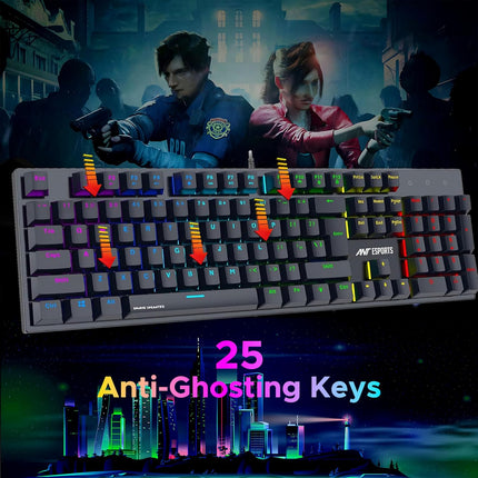 Ant Esports MK3400 V3 Pro Mechanical Gaming Keyboard RGB LED 104 Keys Blue Switch Anti Ghosting Full Size Wired USB PC Keyboard Removable Double Shot Keycaps Ergonomic for PC, Laptop and Mac (Black) - OPENBOX