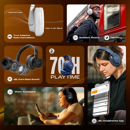 JBL Tune 770NC Wireless Over Ear Headphones with Adaptive Noise Cancellation, Upto 70H Battery, Smart Ambient, Speed Charge, Customized EQ, Google Fast Pair, Multipoint Connect, BT 5.3 - Black - OPENBOX