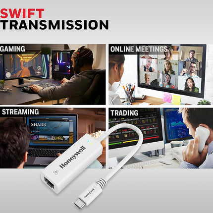 Honeywell High-Speed Type C to RJ45 Gigabit Ethernet Adapter, 10/100/1000 MBPS Network LAN speeds, Universally Compatible with All Type C MacBooks, laptops, PCs, Xbox, PS5, Tablets, etc - OPENBOX