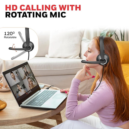 Honeywell New Suono P40 Wired On-Ear Headphones with Rotating Mic for HD Calling, Dual 40mm Drivers, Adjustable Headband for PC/Laptop/Computers, in-Built Noise canceling, Stereo Sound, Deep Bass - OPENBOX