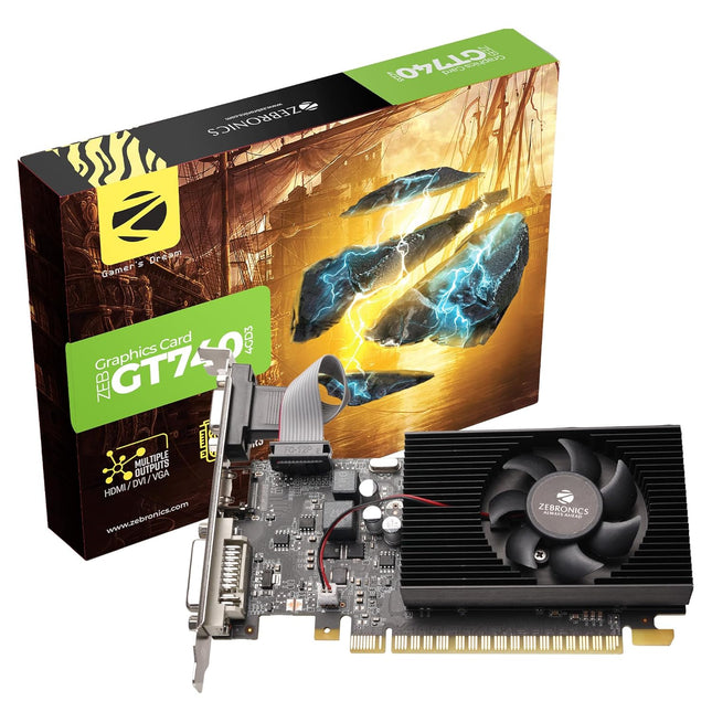 ZEBRONICS GT740-4GD3 Graphics Card,pci_e_x16 Powered by NVIDIA,4GB GDDR3,128-Bit,Pcie3.0,Upto 2560 X 1440 @60Hz,Multiple Outputs-HDMI | DVI | VGA,Physx Support,Heatsink with Fan,High Efficiency - Openbox