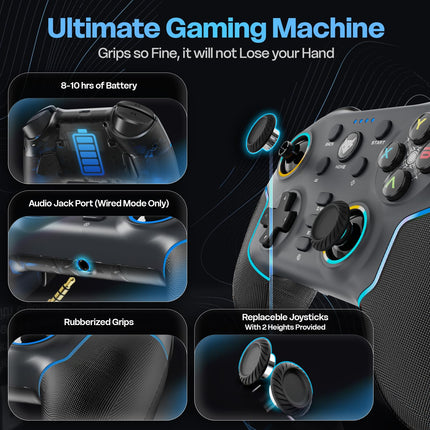 EvoFox Elite X2 Pro Gaming Controller for PC, Android, TV, Switch Tri-Mode -2.4G/BT/Wired Gamepad, HallSense Magnetic Triggers & Joystick