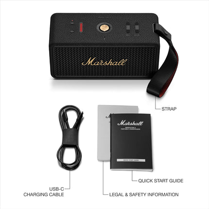 Marshall Middleton II Bluetooth Portable Bluetooth Speaker, Over 30 Hours Playtime, IP67 Waterproof - Black and Brass - New Sealed