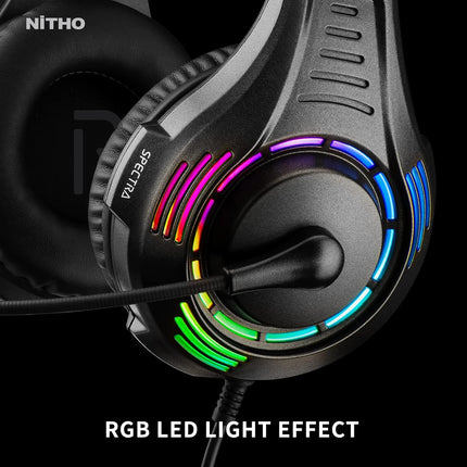 NiTHO SPECTRA STEREO GAMING Wired On Ear Headphones with Noise Canceling Mic & RGB LED Light, Compatible with PC/PS4/PS5/Xbox One/XBOX series X S/Switch/Phones (PC adaptor included) (Black) - Openbox