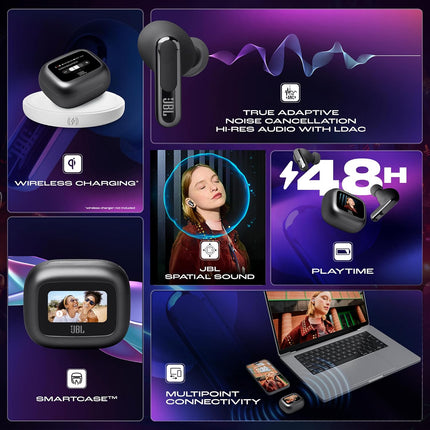 JBL Live Beam 3 TWS,Hi-Res Audio True ANC Earbuds,Smart Case with Touch Display,48H Playtime,Wireless Charging,6 Mic,Multipoint Connection - OPENBOX