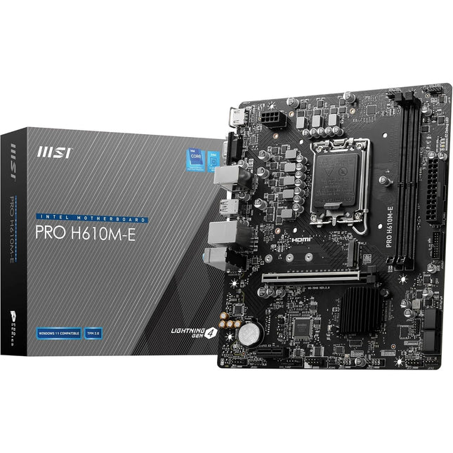 MSI PRO H610M-E Motherboard, Micro-ATX - Supports 14th/13th/12th Gen Intel Core Processors, LGA 1700 - DDR5 Memory Boost 5600MHz/MAX, PCIe 4.0 x16 Slot, M.2 Gen3 Slot - Openbox