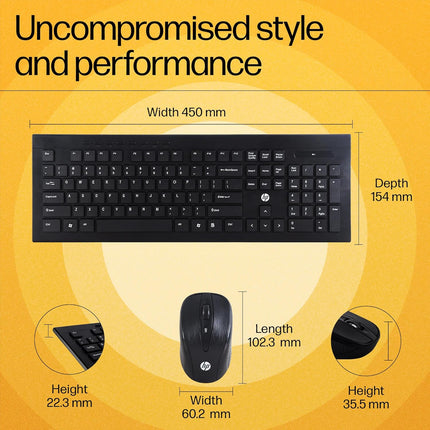 HP USB Wireless Spill Resistance Keyboard and Mouse Combo with 10m Working Range 2.4G Wireless Technology - NEW