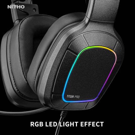 Nitho Titan PRO 7.1 Surround Gaming Headset with Cardioid Microphone for PS5, PS4, PC, Laptop, Over Ear Stereo Wired Gaming Headphones with RGB LED Light, 3.5 mm Audio Jack, 50 mm Drivers - Openbox