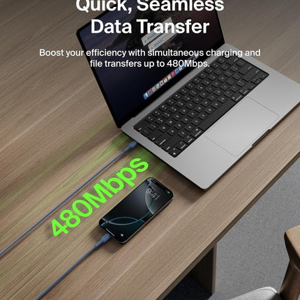 Belkin Apple Certified USB-C to USB-C Braided Nylon Cable 2 Meter | Fast Charging Cable | Type C Charger Cable for iPhone 17, 16, Galaxy S25, Pixel 9, MacBook, iPad Pro | Blue - Openbox