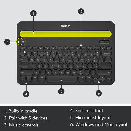 Logitech K480 Wireless Multi-Device Bluetooth Keyboard for PC, Mac, Laptop, Smartphone, Tablet - Openbox